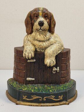 Vintage Dog Door Stop Cast Iron 9” Original Paint Antique Unsigned 1920s USA